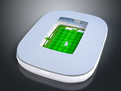 Modern Football Stadium Design Featuring Green Turf And White Seating Areas 3d model