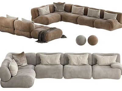 Modern Sectional Sofa Combination with Gray and Brown Modules and Soft Decorative Pillows 3d model