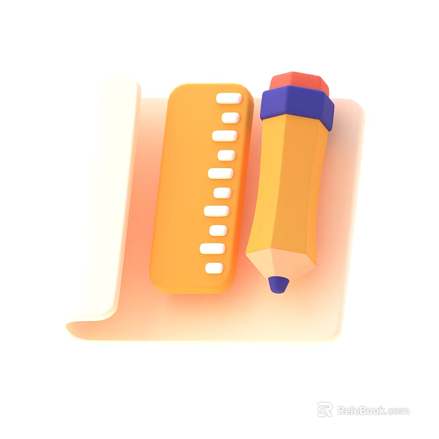 Yellow Pencil With Red Blue Top And Orange Ruler On White Paper 3d model 