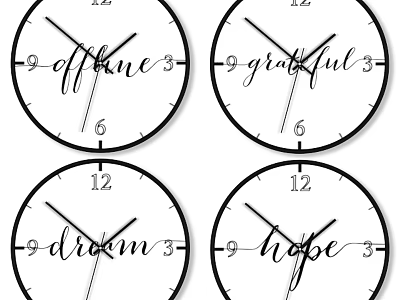 Set of Four Decorative Wall Clocks With Offline Grateful Dream Hope Words 3d model