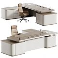 Modern Office Desk With Wooden Top White Cabinets Leather Chair And Functional Design