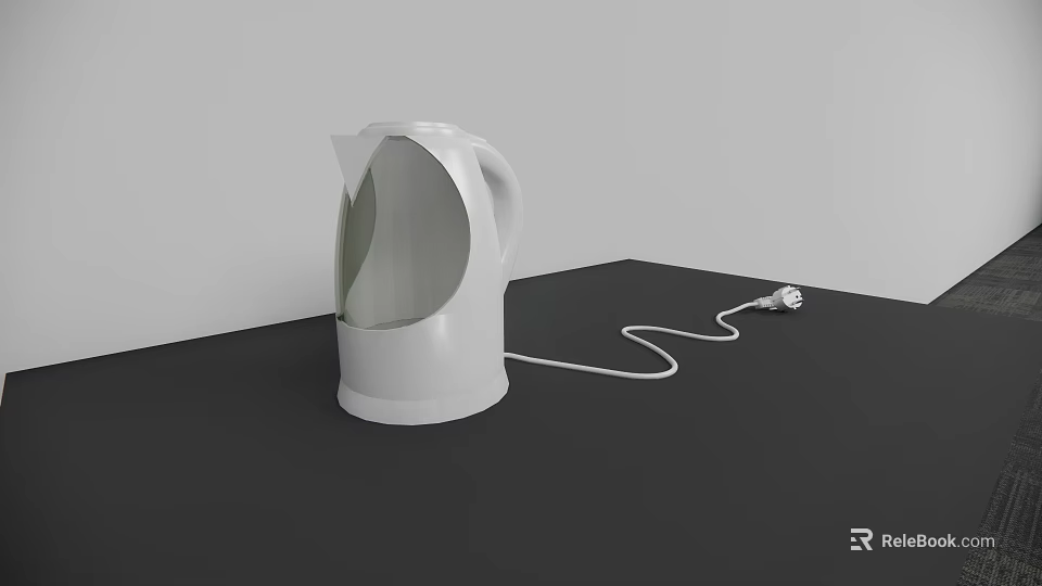 Essential White Electric Kettle Kitchen Appliance With Power Cord On Black Tabletop 3d model 
