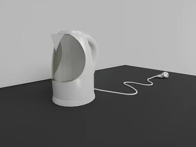 Essential White Electric Kettle Kitchen Appliance With Power Cord On Black Tabletop 3d model
