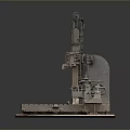 Vintage Industrial Mechanical Equipment With Metal Frame Vertical Column And Workbench Platform