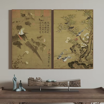 Traditional Chinese Plant Painting With Birds Flowers And Tree Branches 3d model