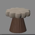 Modern Beige Petal Shaped Stool With Brown Ribbed Wooden Base Design