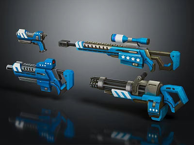 Sci Fi Blue Firearms Collection with Mechanical Details Different Types and Futuristic Design 3d model