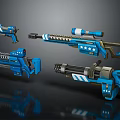 Sci Fi Blue Firearms Collection with Mechanical Details Different Types and Futuristic Design