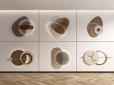Modern Geometric Wall Decor With Circular Ring Shapes LED Light And Wooden Metal Accents 3d model