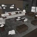 Modern Gray Sofa And Marble Coffee Table Set With Accent Chairs Ottomans Decorative Rug 3d model