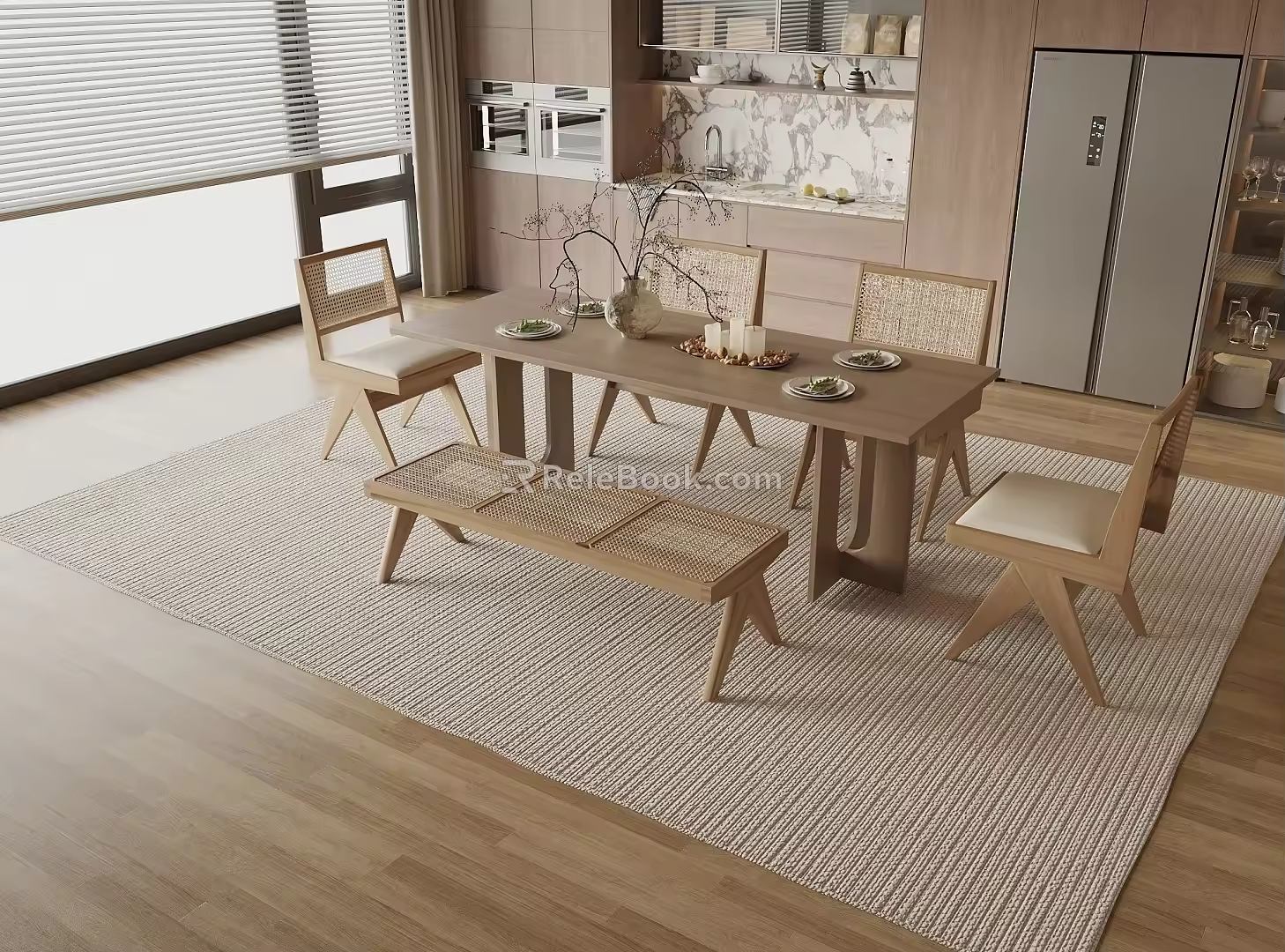 Quiet Chinese and Ancient Style Dining Table and Chair Combination Quiet Style Dining Table and Chair Chinese and Ancient Style Dining Table and Chair Sideboard 3d model
