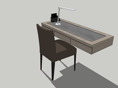 Wooden Desk With Table Lamp Stationery Holder Drawer And Chair 3d model