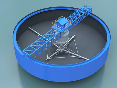 Circular Industrial Processing Equipment With Blue Structure And Metal Bridge Frame 3d model