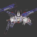 Detailed Robot Model With Blue Wings White Body Red Accents And Holding Weapon