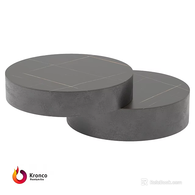 Modern Round Gray Functional Table with Gold Lines and Stacked Design 3d model 