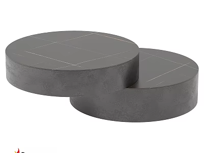 Modern Round Gray Functional Table with Gold Lines and Stacked Design 3d model