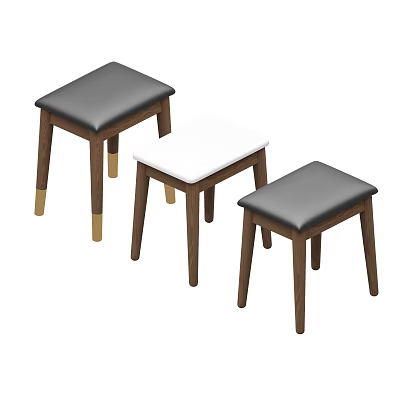 Modern Dining Chairs With Black White Upholstered Seats And Dark Brown Wooden Legs Gold Accents 3d model