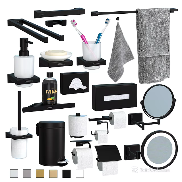 Bathroom Accessories Set With Toothbrush Holder Soap Dispenser Towel And Mirror 3d model 