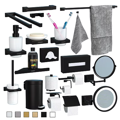 Bathroom Accessories Set With Toothbrush Holder Soap Dispenser Towel And Mirror 3d model