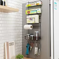 Modern Kitchen Wall Mounted Rack with Paper Towels Jars and Hanging Utensils