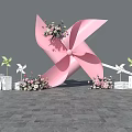 Large Pink Pinwheel Decoration With Small Pinwheels Flowers And White Crates