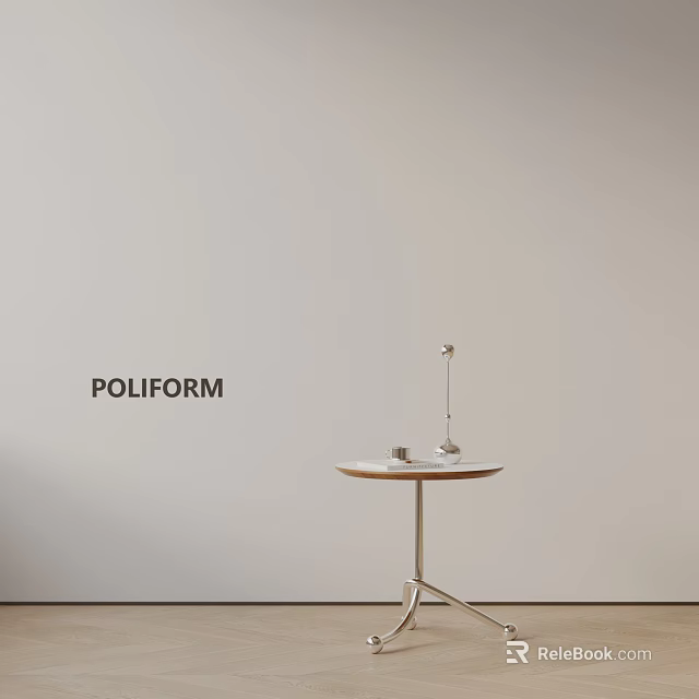 POLIFORM Modern Side Table With Metal Frame Round Top And Decorative Lamp 3d model