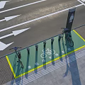 Well Organized Road Facilities With Bicycle Parking Bollards Yellow Markings And Directional Arrows
