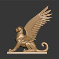 Ornate Golden Winged Lion Statue With Detailed Wings And Square Base