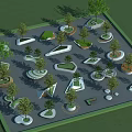 Multiple Tree Pits With Different Shapes And Tree Plantings In Landscape Layout 3d model