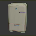 White Refrigerator Freezer With Blue Handles And Orange Base Logo Design