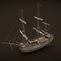 Vintage Wooden Sailing Ship With Multiple Masts White Sails And Rigging