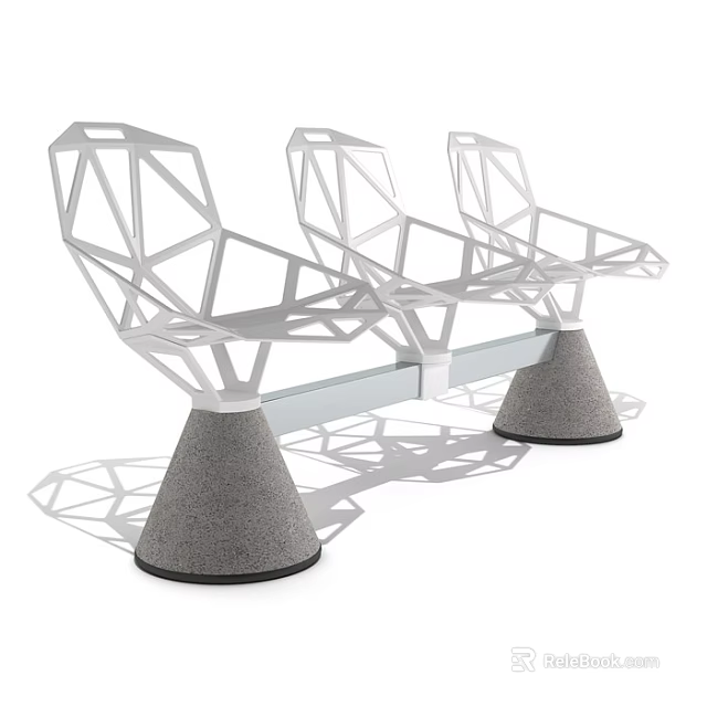 Modern Geometric Public Chair With Metal Frame And Concrete Base Design 3d model 