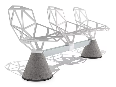 Modern Geometric Public Chair With Metal Frame And Concrete Base Design 3d model