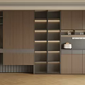 Modern Wood Decorative Cabinet Interior Design With Open Shelves And LED Strip Lights