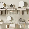 Various Modern Vanity Dresser Designs With Round Mirrors And Decorative Storage Elements 3d model