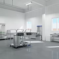 Clean Laboratory Space With White Walls Stainless Steel Carts Equipment And Sinks