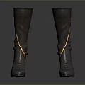 Brown Knee High Boots With Belt Buckle Detail And High Heels Simple Design