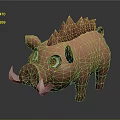 Cartoon Boar Character 3D Model With Spiked Mane Orange Eyes And White Tusks