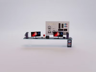 Dual Monitor Computer Setup With Gaming Desktop Keyboard And Mouse 3d model