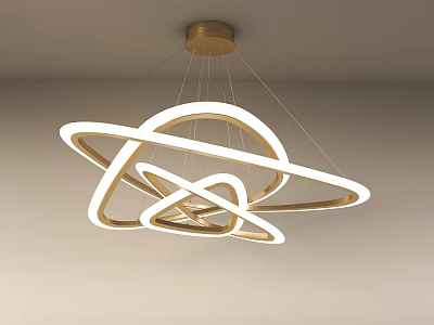 Modern Intertwined Rings Chandelier With Gold Metal Frame And White LED Light Hanging Ceiling 3d model