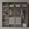 Organized Modern Wardrobe Design With Hanging Clothes Drawers Shoe Racks And Storage Boxes