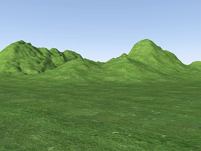 Scenic Park Landscape With Rolling Green Hills And Vast Grassland Under Blue Sky 3d model