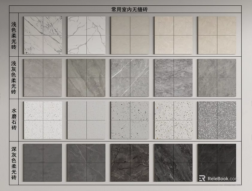 Different Floor Tile Options Featuring Marble Terrazzo and Solid Color Textures in Neutral Tones 3d model