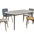 Modern Dining Table Set With Rectangular White Tabletop And Multi Colored Chairs 3d model