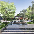 Modern Pergola Design With Lush Greenery Water Feature And Seating Area In Garden