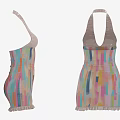 Stylish Women's Halter Neck Dress With Colorful Stripes And Fringe Hem