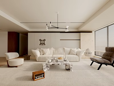 Modern Living Room Interior With White Sofa Marble Coffee Table Rug And Wall Decor 3d model