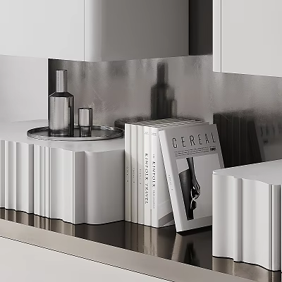 Elegant Book And Magazine Display On White Surface With Stacked Books And CEREAU Magazine 3d model