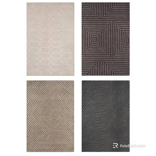 Square Rugs With Geometric Patterns In Neutral Tones For Modern Home Decor 3d model