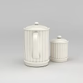 Technology Exhibition Hall Displaying White Teapot And Small Jar With Ribbed Design